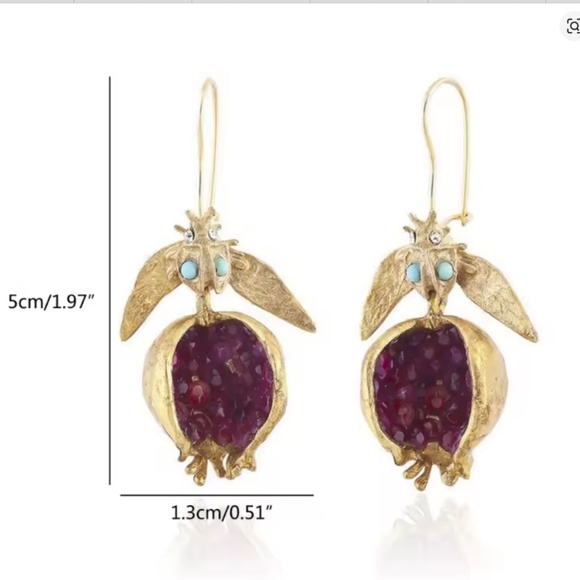 Stunning Gold Pomegranate Dangle Earrings - Picture 4 of 4